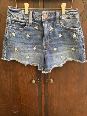 SO Blue Denim Star Embellished Jean SHR Cutoff Shorts Sz 5 27 W
